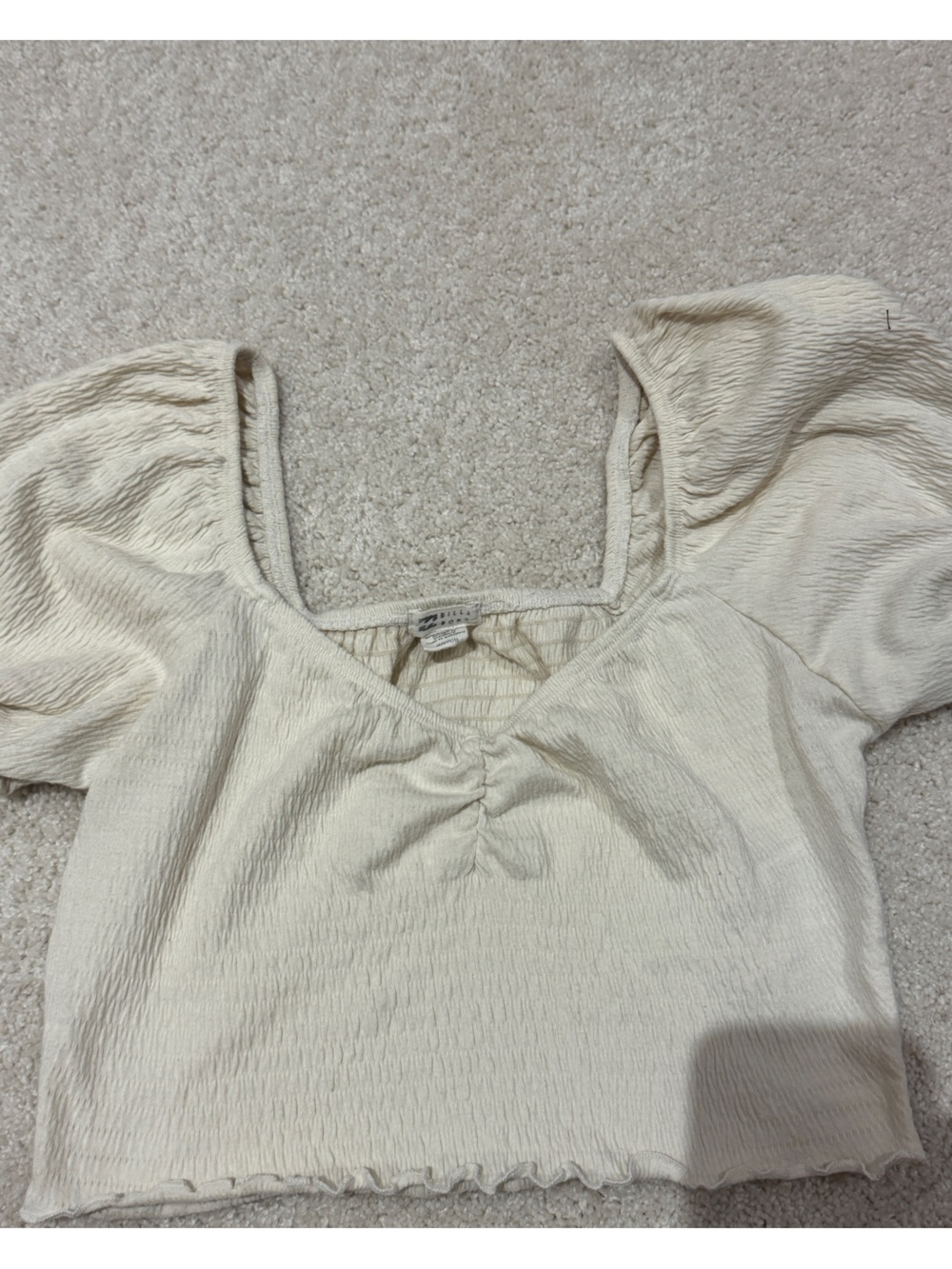 Billabong Cream Textured Square-Neck Puff Sleeve Top
